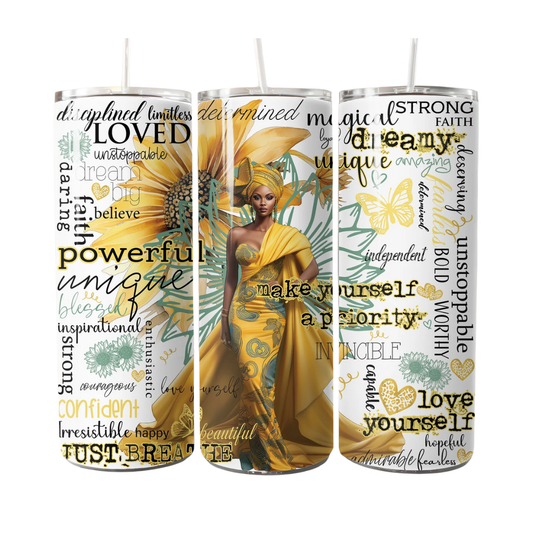 Gold Positive Affirmations 20oz Skinny Tumbler - BT Collection LLC
