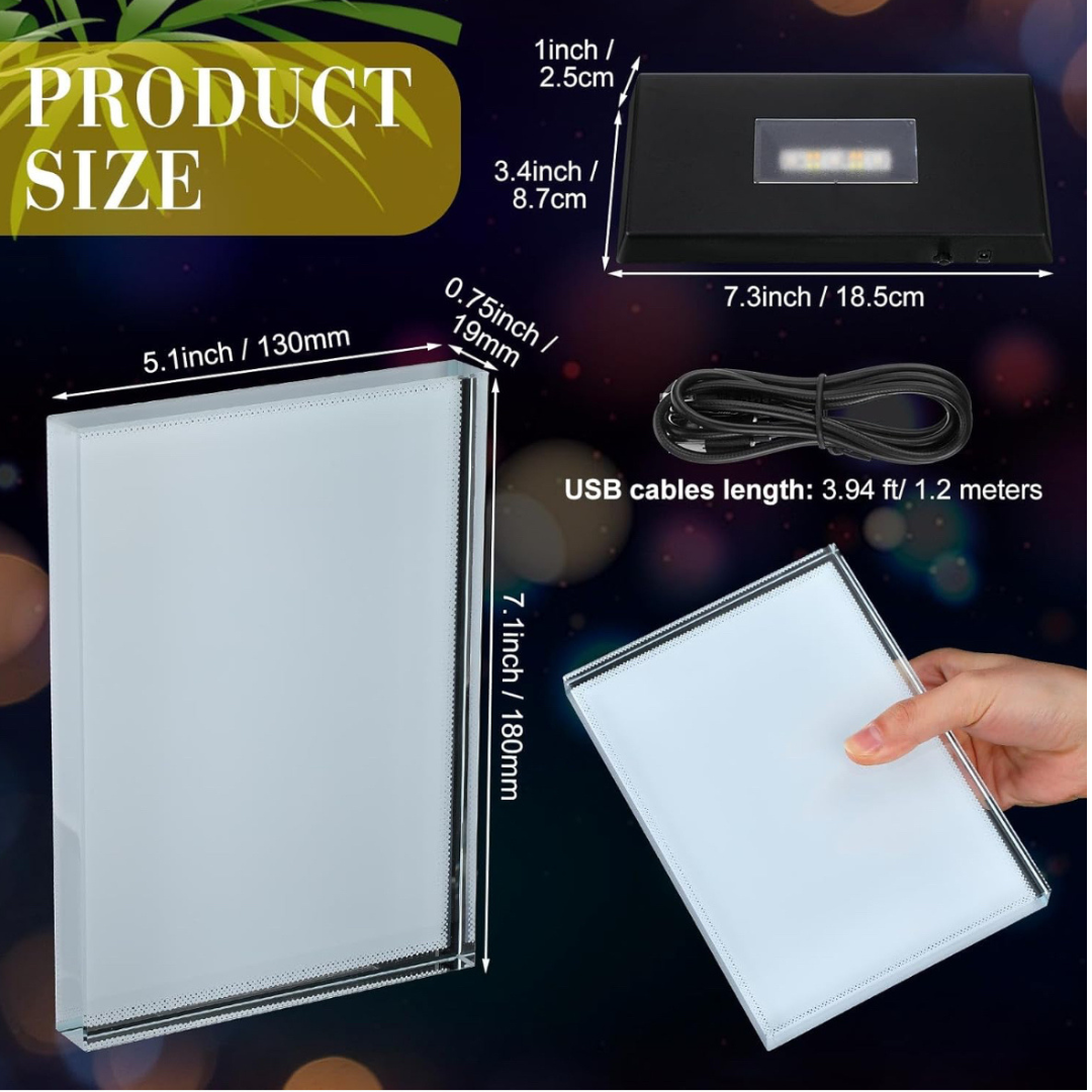 Personalized crystal photo frame with colorful LED Base