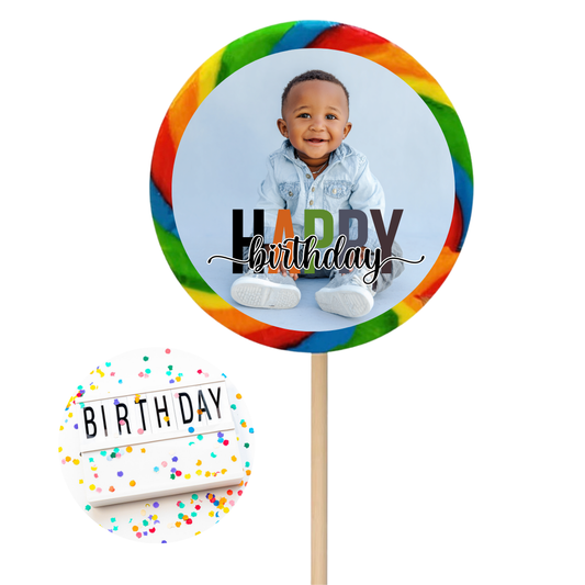 Personalized Jumbo Rainbow Lollipop with Individual Label | Custom Candy Party Favors | 4in Set of 12 - BT Collection LLC