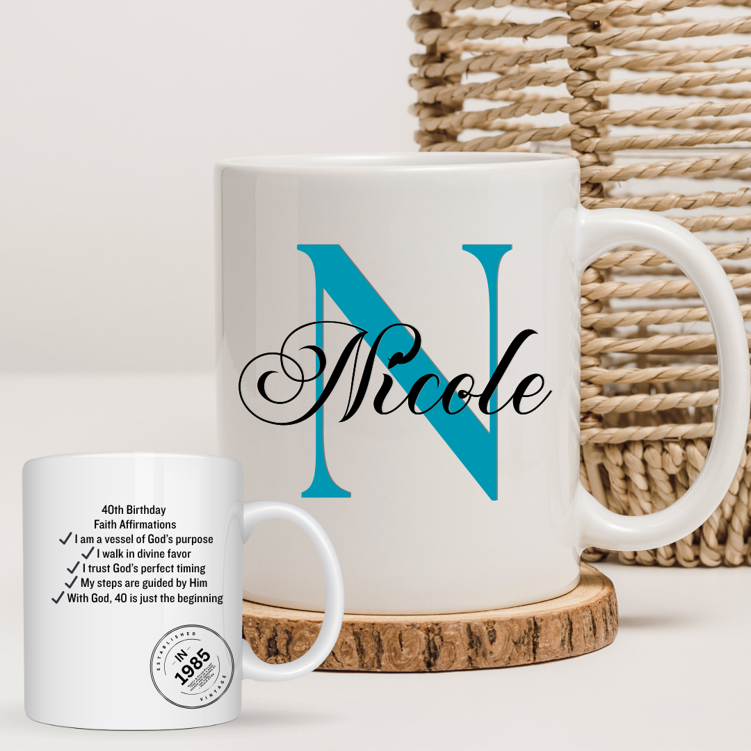 Monogram Initial Name Mug | 15oz Personalized Coffee Mug | Custom Name Mug - BT Collection LLC