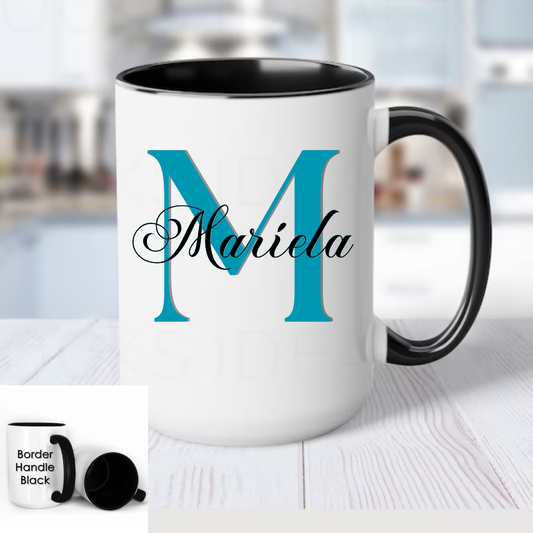 Monogram Initial Name Mug | 15oz Personalized Coffee Mug | Custom Name Mug - BT Collection LLC