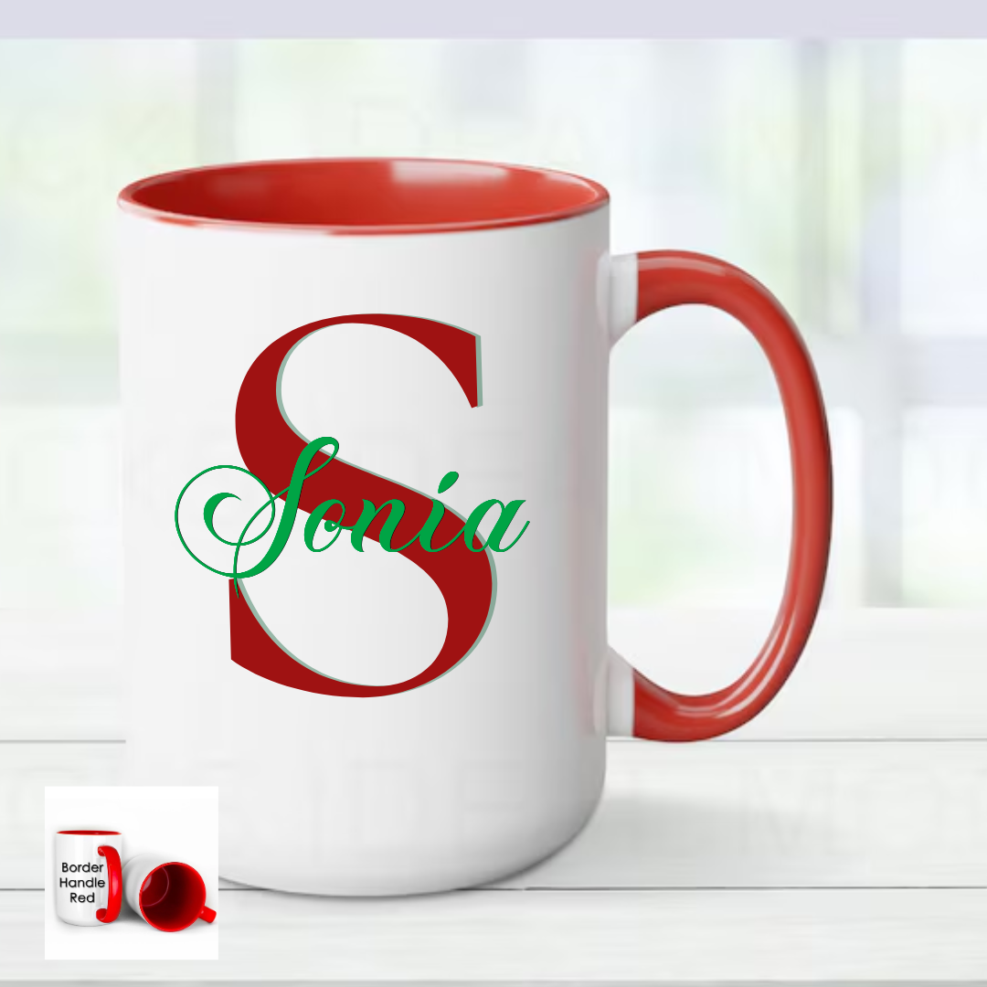 Monogram Initial Name Mug | 15oz Personalized Coffee Mug | Custom Name Mug - BT Collection LLC